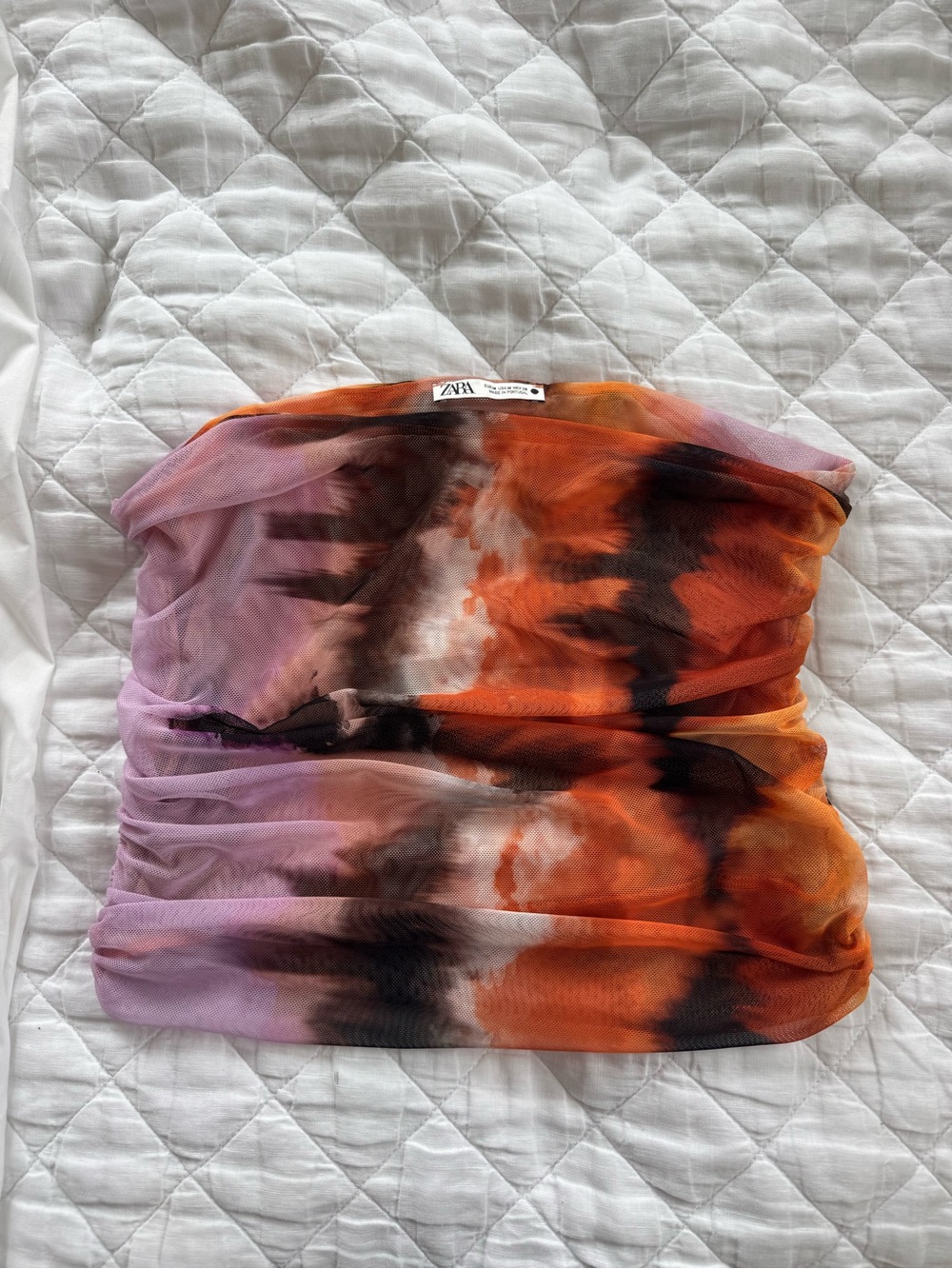 ZARA Orange and Purple Tie-Dye Strapless Crop Top